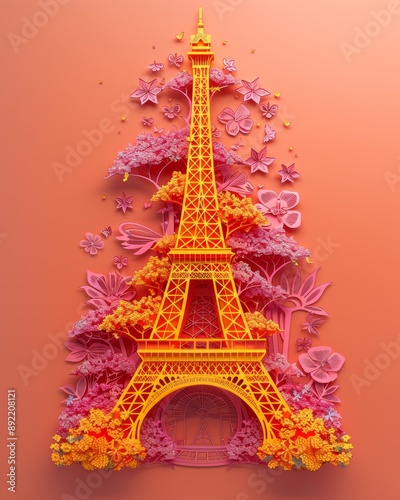 Wallpaper Mural paper cut craft illustration of Eifffel tower Torontodigital.ca