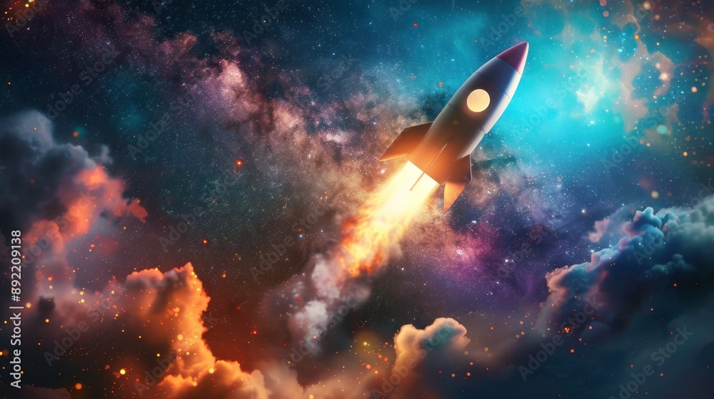 startup launch 3d rocket in space symbolizing startup launch 3d rocket in space symbolizing