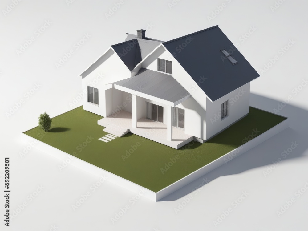 modern house on the outskirts of urban area with minimalist design isolated on white background. modern house on the outskirts of urban area with minimalist design isolated on white background.