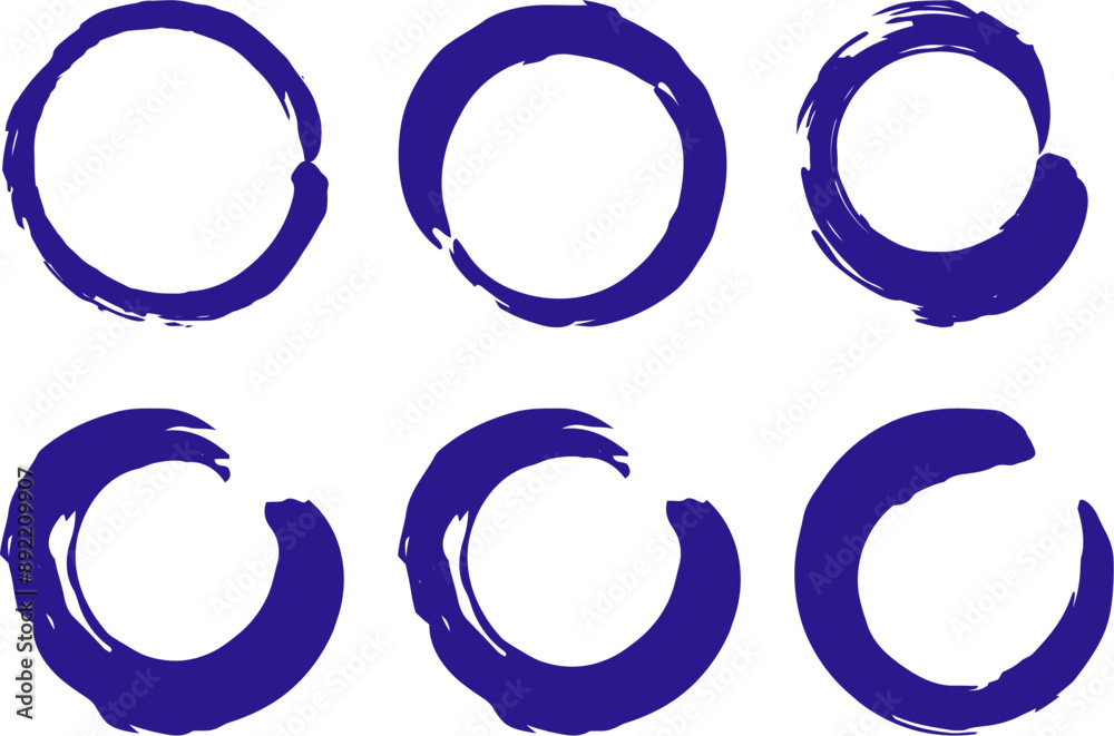 筆ペンの円のイラスト素材　丸　ベクター　筆文字　Vector illustration set of handwritten brushstrokes dirty circles