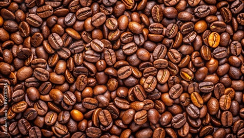 Panoramic view with textured roasted coffee beans as a backdrop