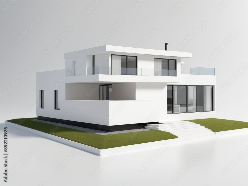 luxury housing with modern minimalist design isolated on white background. luxury housing with modern minimalist design isolated on white background.