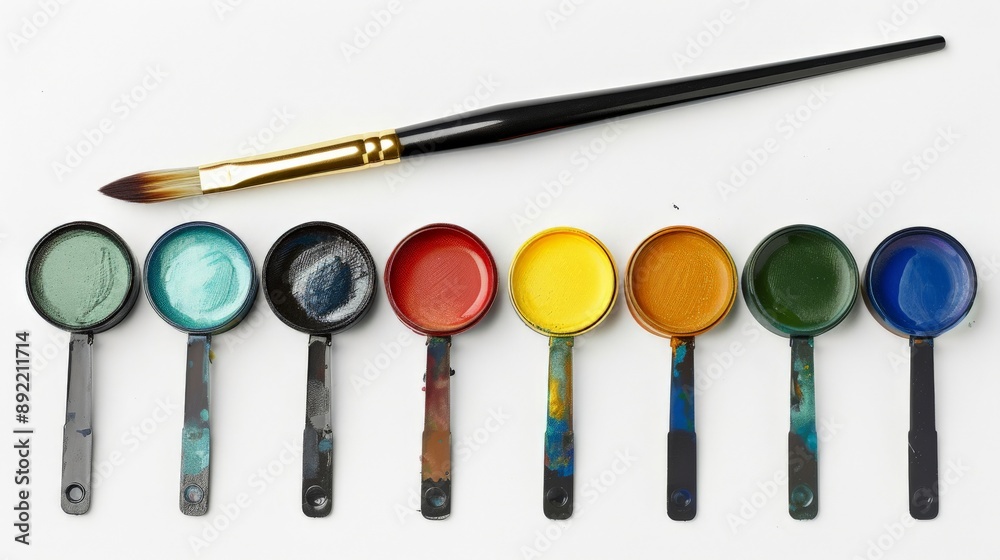 Set of watercolor paints with a brush on a white background Set of watercolor paints with a brush on a white background