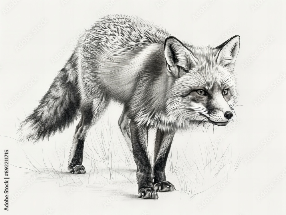 Fox, pencil drawing on white background Fox, pencil drawing on white background
