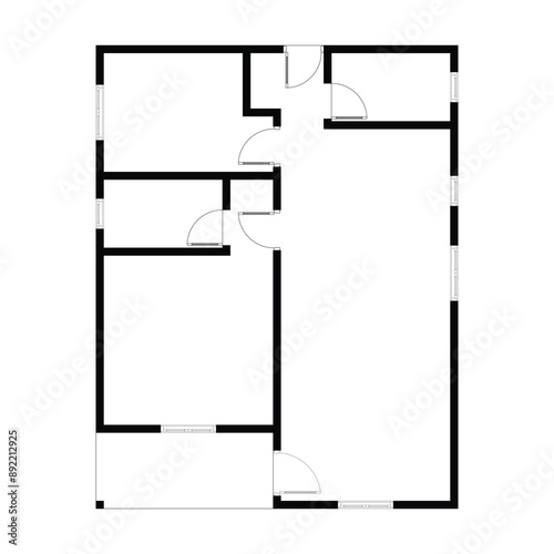 Black and White floor plan of a modern unfurnished house for your design. Suburban house vector blueprint. Architectural background
