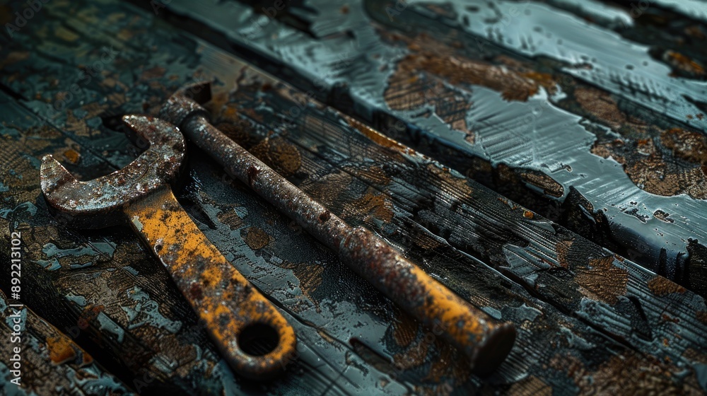 Tool on timber surface Tool on timber surface