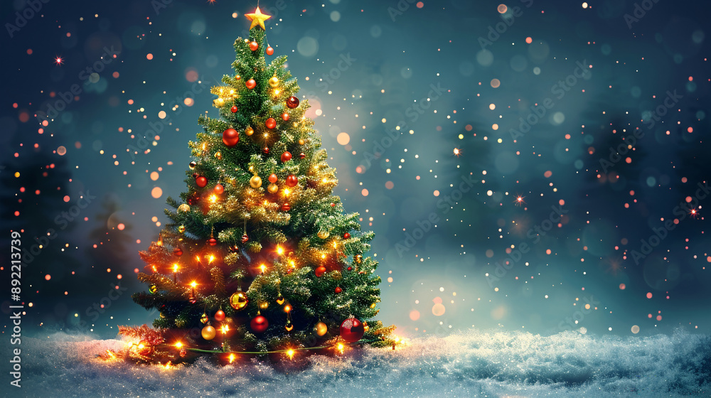 Christmas tree decorated with twinkling lights Merry Christmas background. Christmas tree decorated with twinkling lights Merry Christmas background.