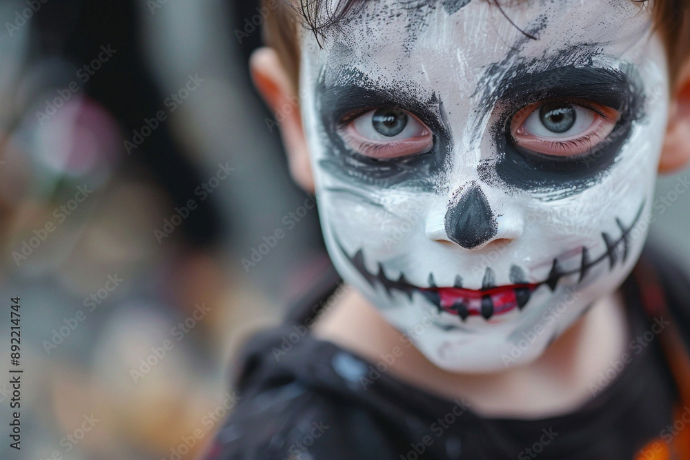 Child With Day Of The Dead Face Paint For Halloween Events, Cultural Celebrations, Or Themed Parties Child With Day Of The Dead Face Paint For Halloween Events, Cultural Celebrations, Or Themed Parties