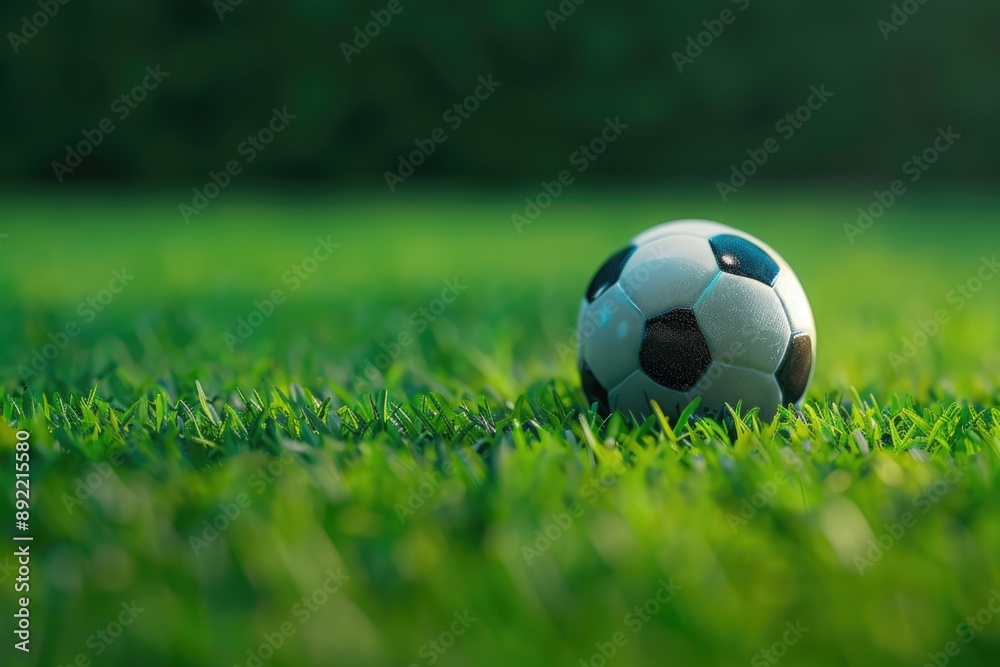 Obraz premium A soccer ball sits atop a well-manicured grassy field, perfect for outdoor sports or casual recreation