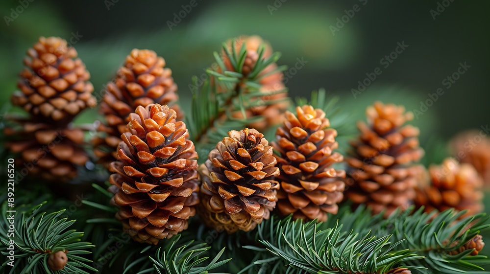 a group of pine cones on a tree. a group of pine cones on a tree.