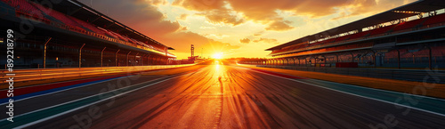 夕日とモータースポーツのレース場