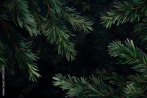 Dark Christmas background with snowflakes, pine cones, fir branches. Background for New Year and Christmas