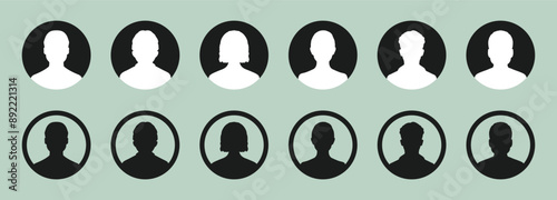 Default anonymous user portrait illustrations in a flat vector design. Set of man and woman profile icons