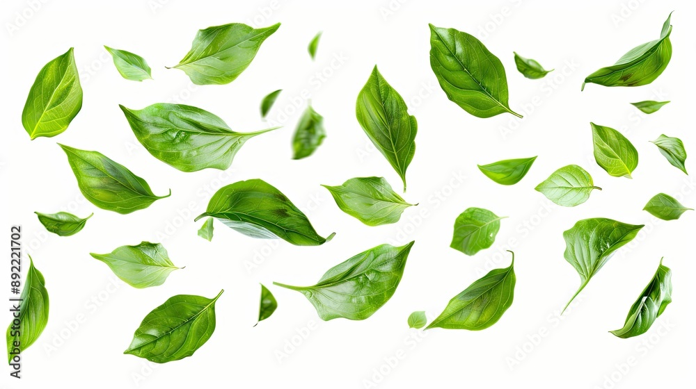 Flying green leaves isolated on white background. Flying green leaves isolated on white background.