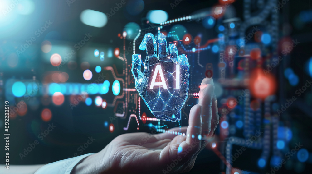 Fototapeta premium AI Artificial Intelligence technology.AI Assistant support. AI Optimization. Businessman innovation machine learning science network.