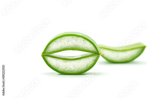Obraz na płótnie green aloe vera Arranged in the shape of lips on a white background w salonie