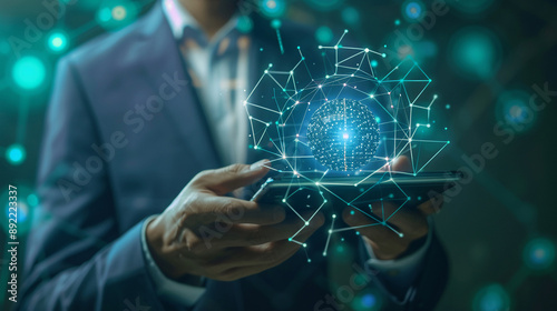Obraz na płótnie Businessman use AI technology support customer satisfaction and operational efficiency have significantly improved w salonie