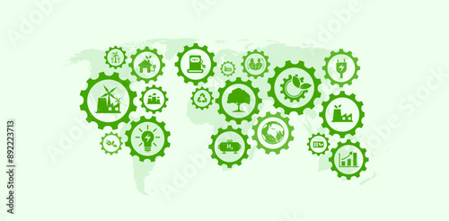 Net zero greenhouse gas emissions by 2050, carbon neutral, net zero greenhouse gas emissions target, long-term climate neutral strategy with green icons