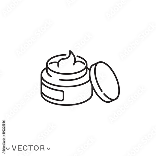 Facial cream line icon, Moisturizer, lotion, balm, For topics like beauty, skincare, cosmetic, thin line symbol isolated on white background, editable stroke eps 10 Vector illustration