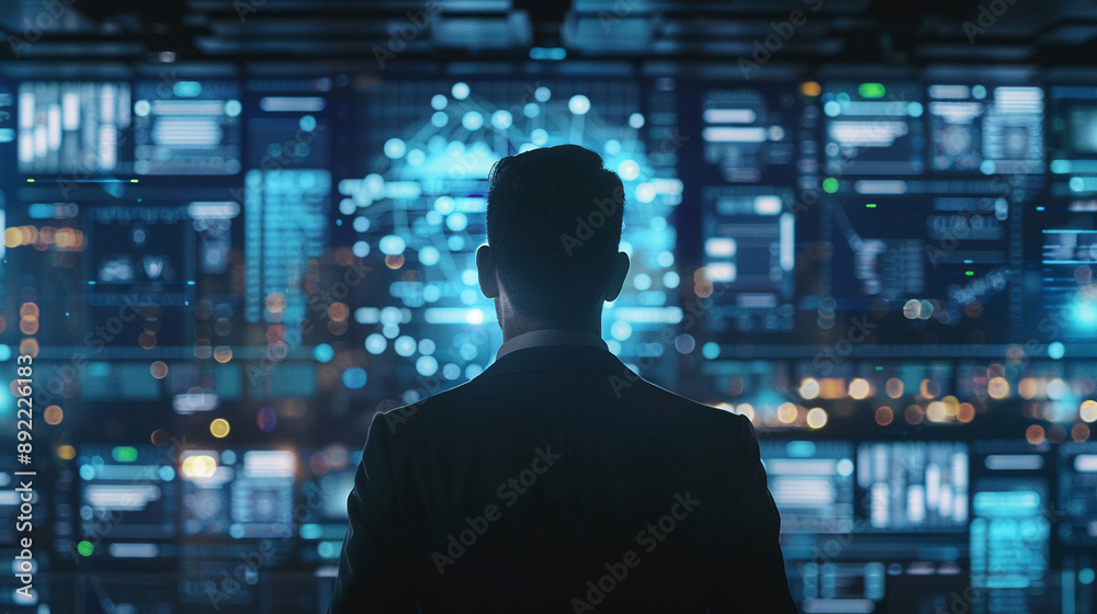 Businessman using AI technology for cybersecurity enhances threat detection and response capabilities Businessman using AI technology for cybersecurity enhances threat detection and response capabilities