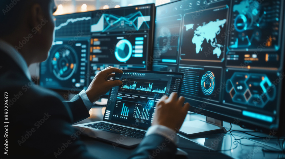 Businessman using AI technology for cybersecurity enhances threat detection and response capabilities Businessman using AI technology for cybersecurity enhances threat detection and response capabilities