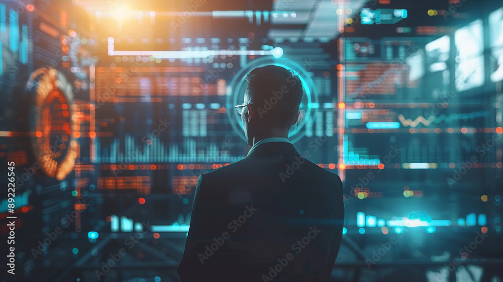 Businessman using AI technology enables advanced data analysis capabilities Businessman using AI technology enables advanced data analysis capabilities