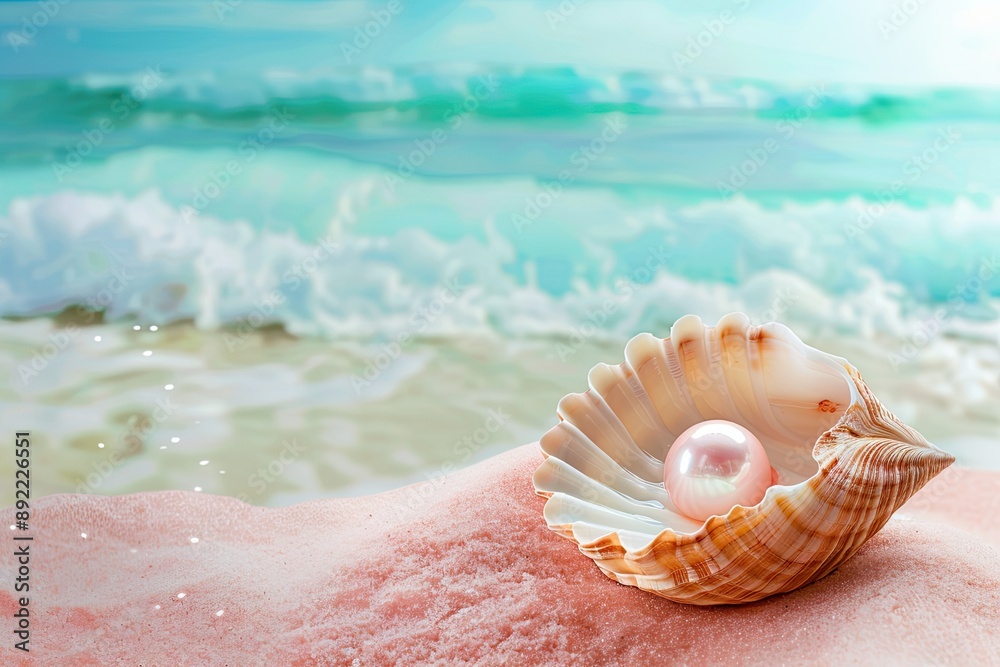 A Pink Pearl Rests In A Seashell On The Sandy Beach A Pink Pearl Rests In A Seashell On The Sandy Beach