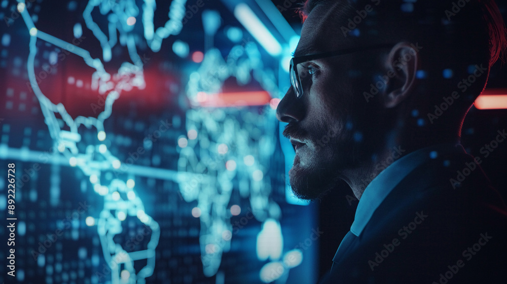 Businessman using AI technology for cybersecurity enhances threat detection and response capabilities Businessman using AI technology for cybersecurity enhances threat detection and response capabilities