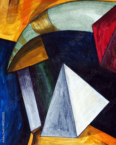 hand painted original impressionism painting abstract oil color background   geometric shape