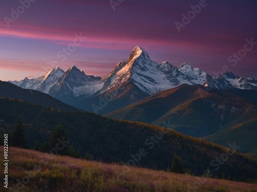 Mountains silhouetted against a purple sunset