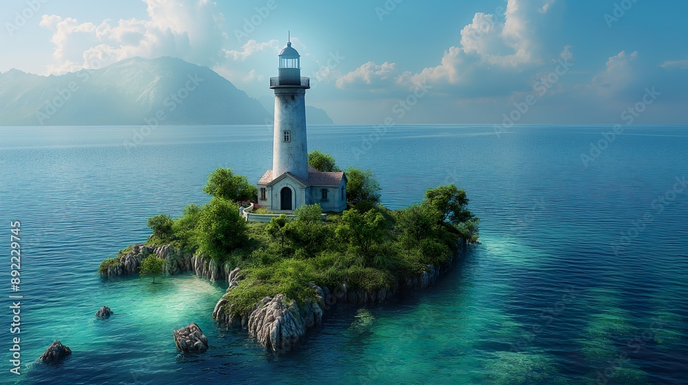 Lighthouse on the island. Illustration on the theme of travel, landscapes, tourism and navigation. Generative AI
Lighthouse on the island. Illustration on the theme of travel, landscapes, tourism and navigation. Generative AI