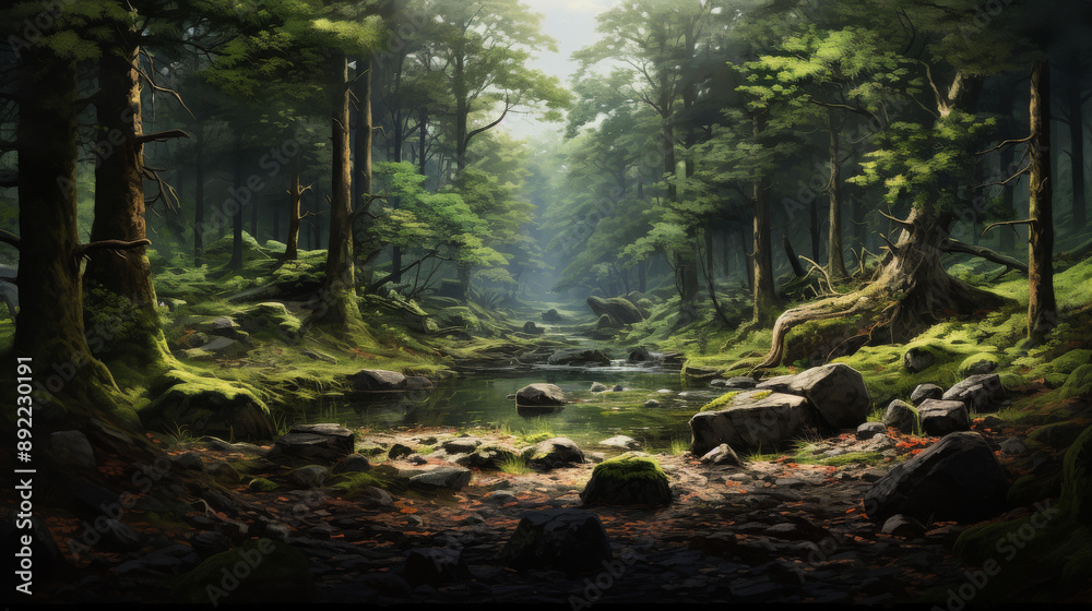 Fototapeta premium Detailed Realistic Forest View