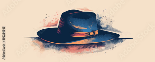 A classic hat, its brim shading the face, adding a touch of mystery and intrigue, set against a plain white surface. Vector flat minimalistic isolated illustration.