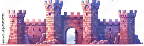 Medieval castle gatehouse with a portcullis and battlements Vector flat minimalistic isolated illustration