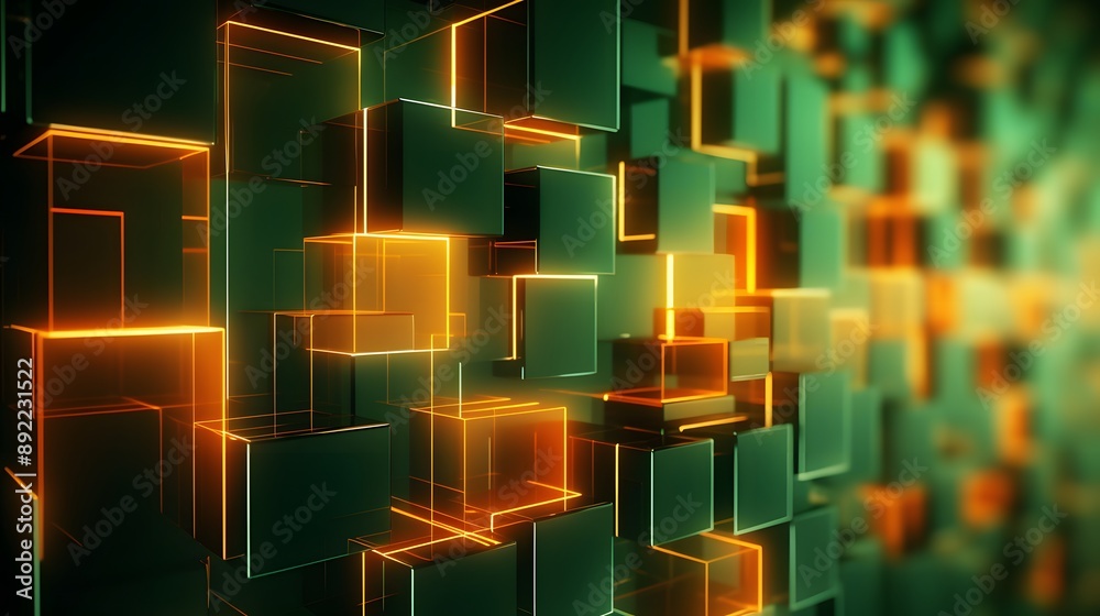 3d rendering of green and orange abstract geometric background. Scene for advertising, technology, showcase, banner, game, sport, cosmetic, business, metaverse. Sci-Fi Illustration. Product display 3d rendering of green and orange abstract geometric background. Scene for advertising, technology, showcase, banner, game, sport, cosmetic, business, metaverse. Sci-Fi Illustration. Product display