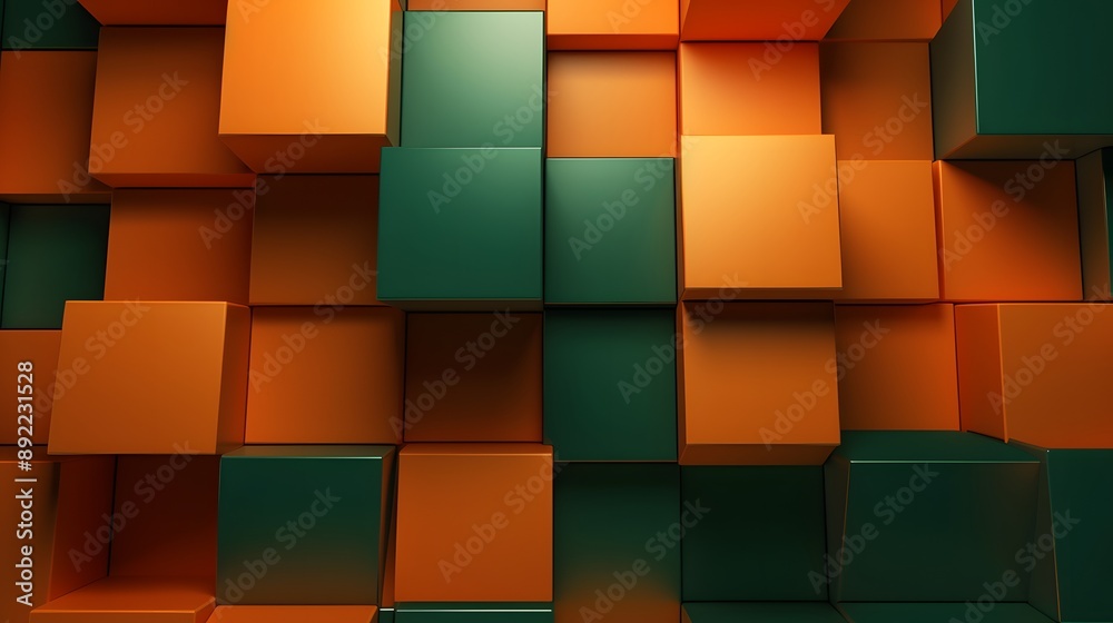 3d rendering of green and orange abstract geometric background. Scene for advertising, technology, showcase, banner, game, sport, cosmetic, business, metaverse. Sci-Fi Illustration. Product display 3d rendering of green and orange abstract geometric background. Scene for advertising, technology, showcase, banner, game, sport, cosmetic, business, metaverse. Sci-Fi Illustration. Product display