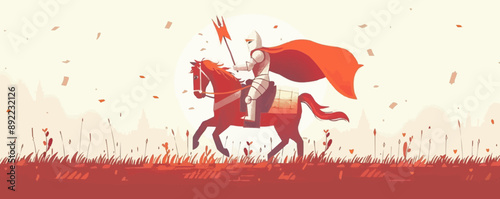 Medieval knight in shining armor on horseback Vector flat minimalistic isolated illustration