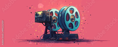 Vintage film projector with reels Vector flat minimalistic isolated illustration