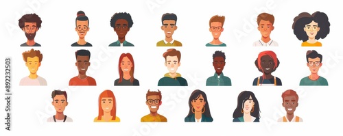 A colorful image of people with different hairstyles and facial features.