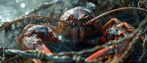 Majestic Giant Lobster and King Crab Captured in Fishing Net, Detailed Textures in Stunning