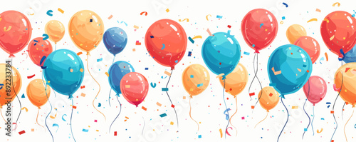 Colorful balloons and party decorations on a plain white backdrop. Vector flat isolated illustration.