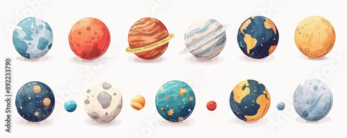 Toy moons on a white background. Vector flat minimalistic isolated illustration.