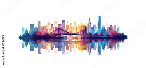 Modern city skyline with skyscrapers and bridges Vector flat minimalistic isolated illustration