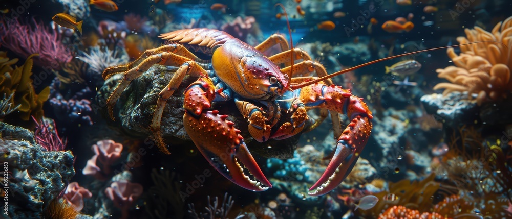 Majestic Giant Lobster and King Crab in Stunning Marine Aquarium Image Majestic Giant Lobster and King Crab in Stunning Marine Aquarium Image