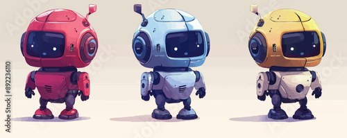 Toy androids on a white background. Vector flat minimalistic isolated