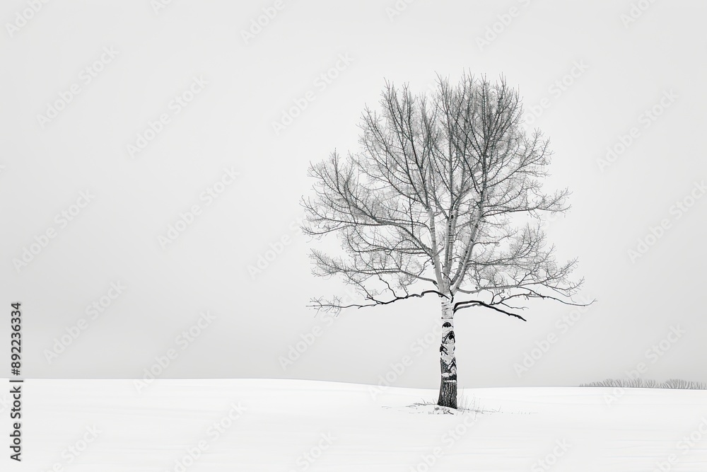 Fototapeta premium A Lone Tree Stands Tall Against a Snowy Winter Sky