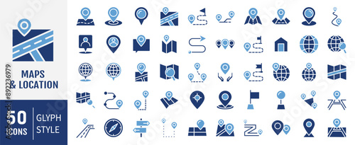 Location icon set. Containing map, map pin, gps, destination, directions, distance, place, navigation and address icons. Icons vector collection.