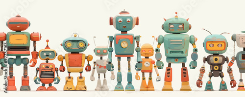 Toy robots on a white background. Vector flat minimalistic isolated
