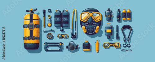 Vintage scuba diving gear with mask Vector flat minimalistic isolated illustration