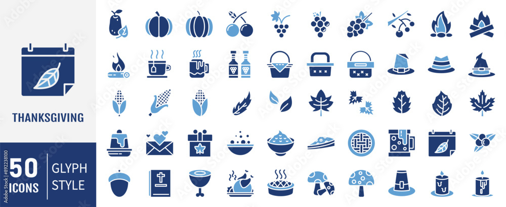 Set of 50 Glyph Thanksgiving Icon set. Vector Illustration Set Collection. Set of 50 Glyph Thanksgiving Icon set. Vector Illustration Set Collection.